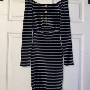 Rue21- BLACK STRIPED DRESS WITH BROWN BUTTONS